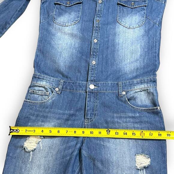 Signature8 Distressed Blue Jean Denim Coveralls Jumper Size S/M - Picture 9 of 16
